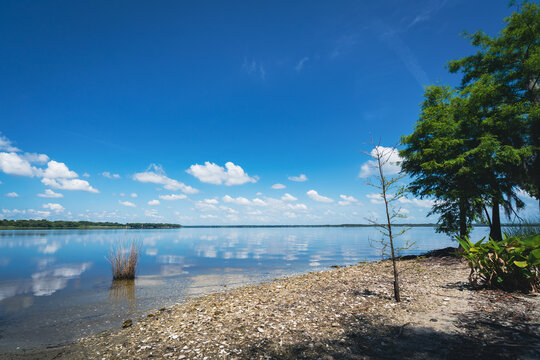 Beach at Overlook Park on Lake Jesup in Winter Springs, a suburb of Orlando area in Florida
