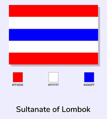Vector Illustration of Sultanate of Lombok flag isolated on light blue background. Illustration Sultanate of Lombok flag with Color Codes. As close as possible to the original.