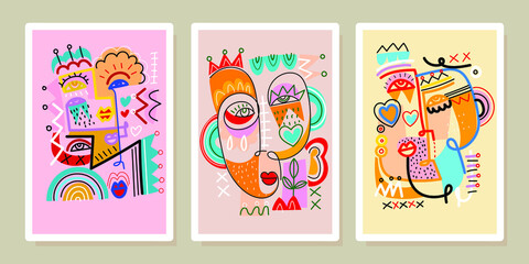 A set of abstract face portrait man,woman,person character vector illustration.