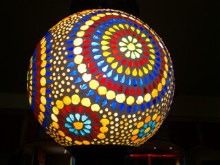 Colored oriental lantern. Bright mosaic lamp. Arabic colorful backgrounds.