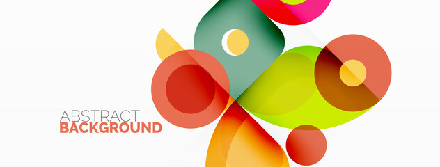 Colorful round shapes, circles and triangles background. Minimal geometric template for wallpaper, banner, presentation