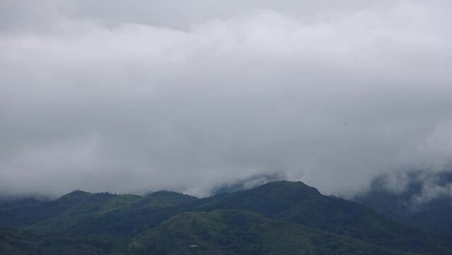 Rain and fog in the mountains, time lapse