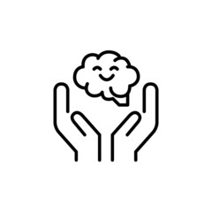 Happy brain in hands. Mental health. Pixel perfect, editable stroke line art icon