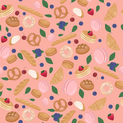 Bakery bread and fruit seamless pattern