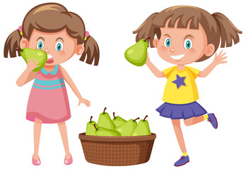 Cartoon girl holding pear