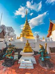Wat Phrathat Pu Jae buddha and Huai Mae Toek lake in Phrae province, Thailand