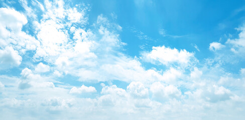 Light blue sky and white clouds. (Panorama) 
With copy space. 
