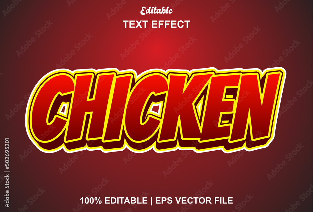 Poster chicken text effect with red color for logo