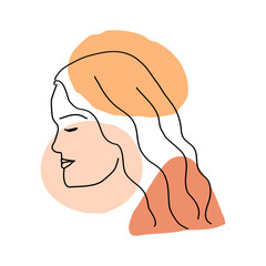 Woman face line art. Sweet tone color. Natural skin.