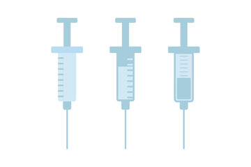 Set of three syringes on a white background