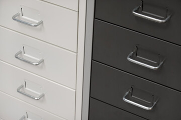Black and white color cabinet drawers of furniture interior style steel         