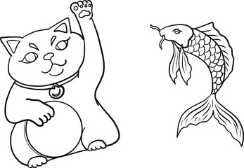 Set of decorative Japanese culture symbols of art, traditions, history, nature.