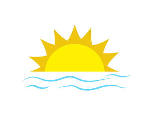 Sun with ocean wave. Sunset Beach. holiday or tropical Concept. Vector illustration