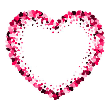 Frame of pink confetti hearts in the shape of a heart. Abstract background for Valentine's Day or Weddings and Mother's Day. Vector illustration