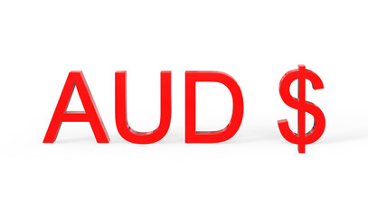 Australian dollar currency symbol of Australia in Red - 3d rendering, 3d illustration