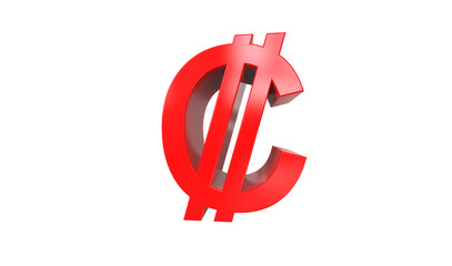 Costa Rican Colón currency symbol of Costa Rica in Red - 3d rendering, 3d illustration