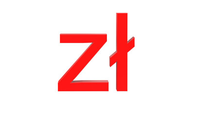 Obraz premium Polish zloty currency symbol of Poland in Red - 3d rendering, 3d illustration 