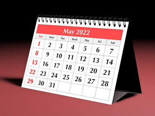One page of the annual business desk monthly calendar. Date - month May 2022