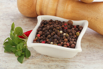 Peppercorn mix heap in the bowl