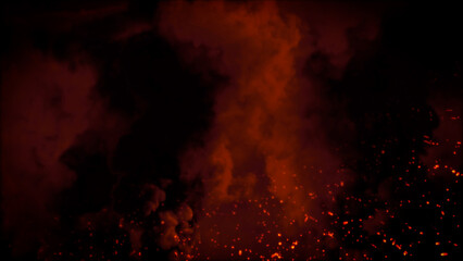 Dark war or battle actions bg with smoke sparks and fire - abstract 3D rendering