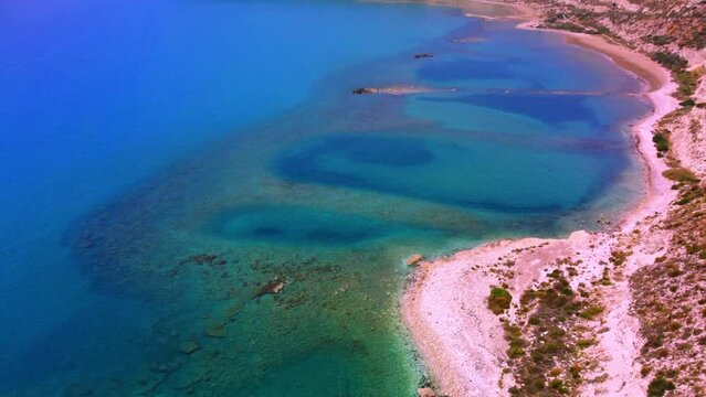 Aerial view of the wild beach of the Mediterranean coast in Cyprus.