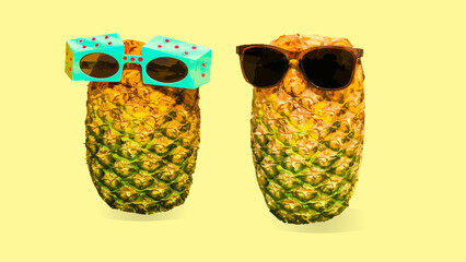 Pineapple wearing glasses on a yellow background