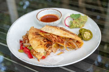 Smoked Pork Quesadilla ,Home Made Grilled Flour Tortilla Filled with 8 hours  Home Smoked Pork