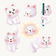 Set of Cute White Cat Element Part 1