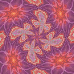 Liquid ornaments in pink and purple colors combined with layers of marble effect color.  Kaleidoscope design concept, color pattern, seamless pattern and wavy