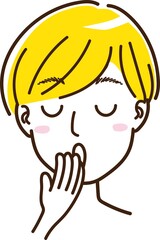 女性　男性　中性的　顔　表情　あくび　眠たい　ショートカット　短髪　金髪　外国人