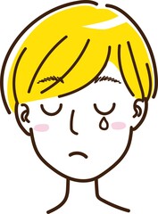 女性　男性　中性的　顔　表情　悲しい　涙　泣く　ショートカット　短髪　金髪　外国人