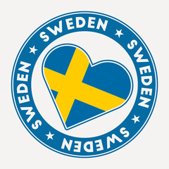 Sweden heart flag badge. From Sweden with love logo. Support the country flag stamp. Vector illustration.