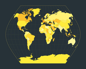 World Map. Ginzburg VIII projection. Futuristic world illustration for your infographic. Bright yellow country colors. Stylish vector illustration.