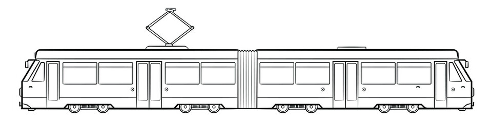 Long city tram vector stock illustration. - obrazy, fototapety, plakaty