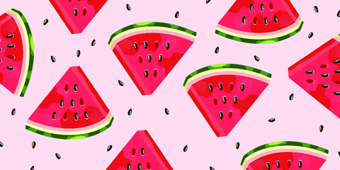 Vector pattern watermelon pattern on a blue background suitable for a cafe poster Premium Vector
