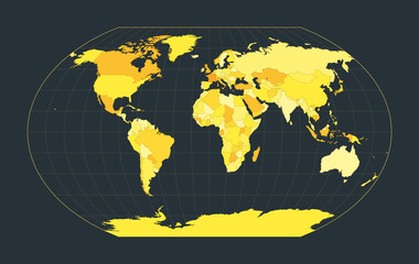 World Map. Kavrayskiy VII pseudocylindrical projection. Futuristic world illustration for your infographic. Bright yellow country colors. Powerful vector illustration.