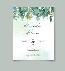 Wedding invitation with greenery and eucalyptus © ElenaDoroshArt