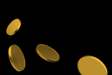 golden coins falling in the corner of the frame 3d rendering
