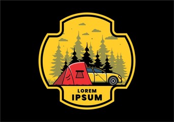 Night camping with car illustration