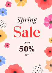 Spring sale with watercolor flowers. Spring banner	
