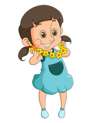 The little girl smiling and going to wear a cute flower crown