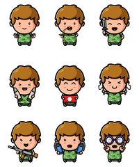 The cute boy gesturing the army mascot bundle set