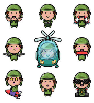 The strong army ready for war of mascot bundle set