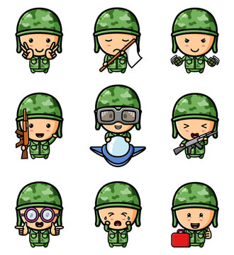 The cute army boy ready for military mascot bundle set
