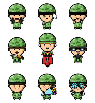The soldier man in war area mascot bundle set