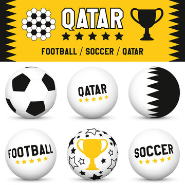 Football Cup - Qatar - White 3D Spheres with Football/Soccer Texture -  EPS10 Vector Set