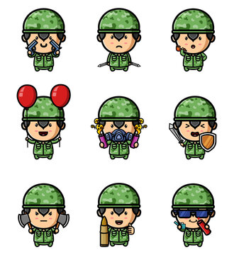 The soldier man with the weapon for war mascot bundle set