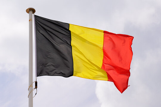 flag belgian National state belgium flag on wind mat with blue cloud sky