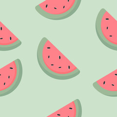 Seamless Pattern with Watermelon. Vector illustration. For greeting card, posters, banners, the card, printing on the pack, printing on clothes, fabric, wallpaper.