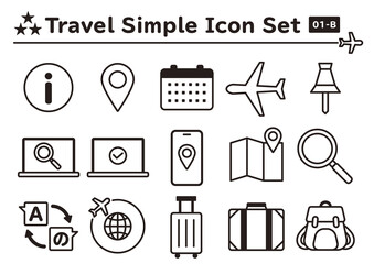 旅行のシンプルでかわいいアイコンセット　01-B